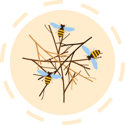 Illustration of bees in branches